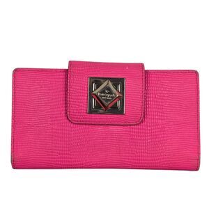 KATE SPADE Marble Hill Stacy Turnlock Hot Pink Leather Wallet Clutch Lizard